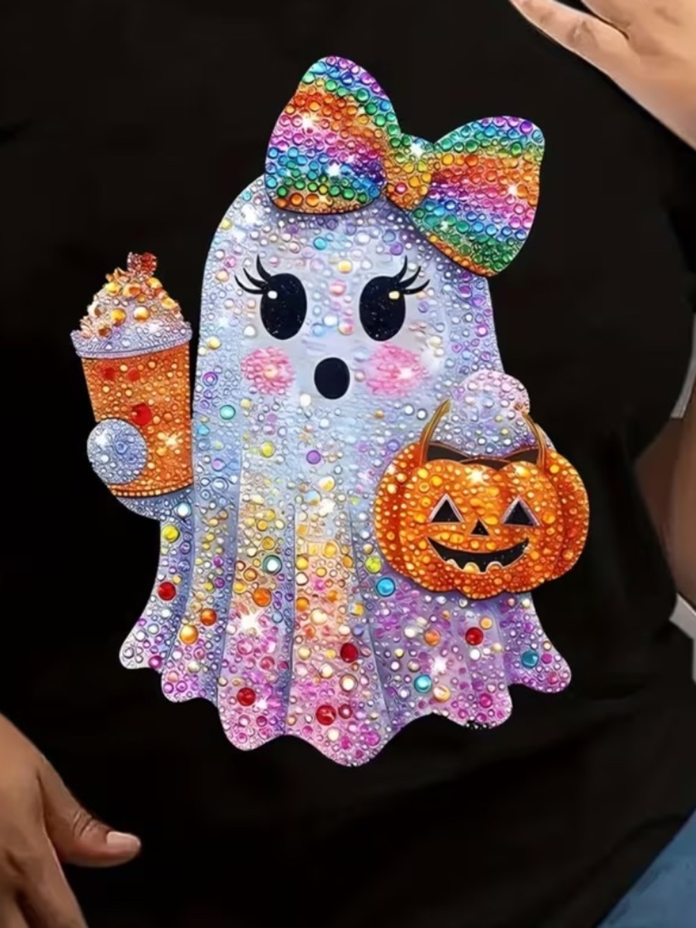 Plus Size 3X Rainbow Bling Ghost Halloween T-Shir